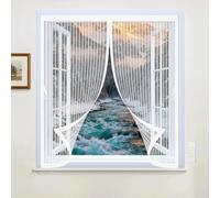 Moustiquaire Fenêtre 110 x 175 cm Anti Mouche Maille Ultra Fine, Protection Contre Les Moustiques, Fermeture Automatique Rideau Anti Moustique pour Tous Types de Fenêtres, Blanc