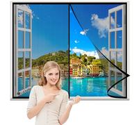 Moustiquaire Fenetre 115x130cm Noir Rideau Anti Mouche Bande Adhésive Moustiquaire pour Portes, Fermeture Automatique pour Couloirs Portes