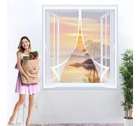 Moustiquaire Fenêtre 141 x 134 cm Anti Mouche Maille Ultra Fine, Protection Contre Les Moustiques, Fermeture Automatique Rideau Anti Moustique pour Tous Types de Fenêtres, Blanc