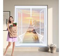 Moustiquaire Fenetre 85 x 130 cm Anti Mouche Maille Ultra Fine, Protection Contre Les Moustiques, Fermeture Automatique Rideau Anti Moustique pour Tous Types de Fenêtres, Blanc