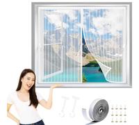 Moustiquaire Fenetre 98 x 98 cm Installation Facile Rapide Sans Outils, Magnétique Rideau Maille avec Crochet et Ruban de Montage pour Portes et Fenêtres, Blanc