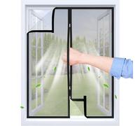 Moustiquaire Fenetre Adhésive avec Fermeture Éclair | 110x110 cm | Bande auto-agrippante Transparent et Maille PP Respirante | Réutilisable & Lavable | plusieurs tailles universelles | Noir