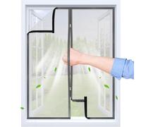 Moustiquaire Fenetre Adhésive avec Fermeture Éclair | 120x120 cm | Bande auto-agrippante Transparent et Maille PP Respirante | Réutilisable & Lavable | plusieurs tailles universelles | Gris Clair