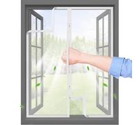 Moustiquaire Fenetre Adhésive avec Fermeture Éclair, Blanc, 100x110 CM | Bande auto-agrippante Transparent et Tissu PP Respirant, Réutilisable & Lavable, plusieurs tailles universelles