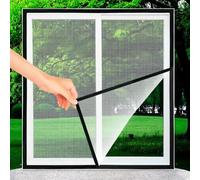 Moustiquaire Fenetre avec Ruban Adhésif, à Faire Soi-Même/Découpable Moustiquaire Fenêtre, Polyester Moustiquaire sans Percage/Chat, pour Fenêtres/Portes/Puits(White mesh black frame,0.8m x 1.2m)
