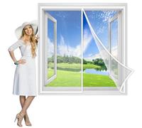 Moustiquaire Fenetre Magnetique 135x145 cm, avec Aimants et Bande Adhesive Moustiquaire Fenetre AimantéE Anti Insecte Mouche Moustique pour Fenetre d Entrée Intérieur Patio Blanc, Renforcés