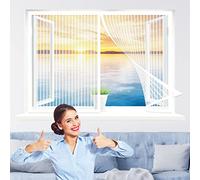 Moustiquaire Fenêtre Magnétique, 140 x 200 cm Moustiquaire Porte sans Percer pour Couloirs, Mailles Ultra Fines pour Tout Type de Fenêtre, Blanc
