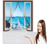 Moustiquaire Fenêtre Magnétique 140 x 83 cm Lavable & Indéchirable Moustiquaire pour Fenêtres et Portes Fermeture Automatique pour Fenêtres et Portes, Marron