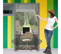 Moustiquaire Fenetre Magnetique 145 x 185 cm Fermeture Automatique Sans Perçage Rideau en Maille pour Porte Exterieure, Gris