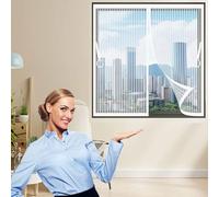 Moustiquaire Fenetre Magnétique 55 x 110 cm Joint Magnétique de Haut en Bas Moustiquaire de Porte Sans Perçage, avec Bande Magique pour Cuisine Salon Chambre, Blanc