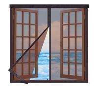 Moustiquaire Fenêtre Magnétique,75x105cm Moustiquaire Fenêtre Anti-Insectes avec Bande Adhésive,Moustiquaire Pour FenêTre, Rideau Moustiquaire pour Porte Fenetre, Fermeture Automatique,Marron
