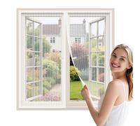 Moustiquaire Fenetre Magnetique 85x120 cm, Moustiquaire pour Fenêtre Avec Ouverture au Centre Qui se Ferme Automatiquement, Blanc