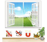 Moustiquaire Fenêtre Magnétique, Maille Rideau Anti Moustique Automatiquement Fermé, Moustiquaire Portes Fenêtre pour Balcon Salon, Sans Perçage-White-A|| 39x47in(100x120cm)