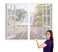 Moustiquaire Fenêtre Sans Perçage 129 x 121 cm Auto-Adhésif en Maille Sans Percer Facile à Installer pour Fenêtres de Maison, Blanc