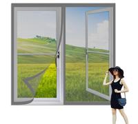 Moustiquaire Fenêtre Sans Perçage 165 x 155 cm Perçage Maille Ultra Fine Rideaux Anti Mouche Sans Espace, Amovible, Facile à Installer pour Balcon, Chambre et Salon, Gris