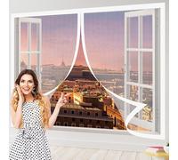 Moustiquaire Fenêtre Sans Perçage 80 x 86 cm Moustiquaire Porte Sans Percer Aimant Arrêt Automatique pour Cuisine Chambre Salon, Blanc