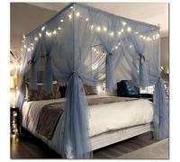 Moustiquaire Haut de Gamme à 4 poteaux d'angle avec Support en Acier Inoxydable - Grande Taille pour Les Chambres spacieuses, occultante, Bleue, 150 x 200 cm - Décoration élégante pour la ma