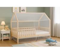 Moustiquaire Intégrale pour Lit Cabane 90x190 cm - Beige Clair - Ouverture Façade - Montage Ultra Simple.Attention Uniquement Compatible avec Cette Forme de Toit.