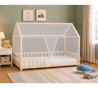 Moustiquaire Intégrale pour Lit Cabane 90x190 cm - Toit Tente - Beige Clair - Ouverture Façade - Attention Uniquement Compatible avec Cette Forme de Toit.