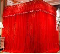Moustiquaire Luxe Princesse Four Corner Post Bed Rideau Canopy Netting Moustiquaire Literie Rideau De Lit Double Couche Amovible,Red,150 * 200cm