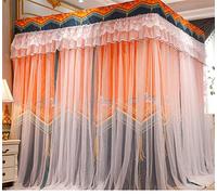 Moustiquaire Luxe Princesse Four Corner Post Bed Rideau Canopy Netting Moustiquaire Literie Rideau De Lit Double Couche Amovible,Orange,150 * 200cm