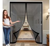 Moustiquaire Magnétique 125 x 145 cm Fermeture Automatique, Perçage Maille Ultra Fine, Aimants Plus Forts, Installation Adhésive Magnétique Rideau de Porte pour Rideau Couloirs, Noir
