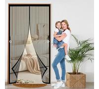 Moustiquaire Magnétique 90 x 120 cm Puissants Aimants, Fermeture Automatique Moustiquaire de Porte pour Chat Sans Perçage, avec Bande Magique pour Cuisine Salon Chambre, Noir