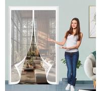 Moustiquaire Magnétique 90 x 180 cm Fermeture Automatique, Perçage Maille Ultra Fine, Aimants Plus Forts, Installation Adhésive Rideau Magnétique Anti-Insectes pour Rideau Couloirs, Blanc