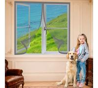 Moustiquaire Magnetique Fenetre 170 x 60 cm Aimants Puissants Fermeture Aimantée Auto Adhésif en Maille Installation Facile Adaptée à Toutes Fenêtres, Gris