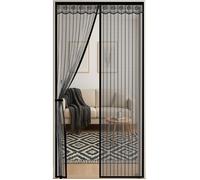 Moustiquaire Magnétique Porte 95x210 cm Noir Rideau Anti-Insectes en Polyester avec 18 Aimants Néodyme et Fixation par Scratch