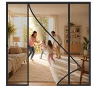 Moustiquaire Magnétique Porte de Patio Noir 180x290cm Bande lestée en bas pour éviter que le rideau ne se soulève avec le vent pour les entrées de vérandas et jardins d'hiver