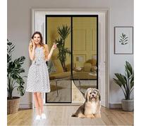 Moustiquaire Magnétique pour Porte 153 x 133 cm Puissants Aimants, Sans Perçage Magnet Fly Screen Door Anti Mouches, avec Ruban Adhésif Profitez de L'Été en Famille, Noir