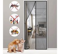 Moustiquaire Magnétique Pour Porte, 160x185cm Maille Joint Magnétique de Haut en Bas, Fermeture Automatique, Garde l'Air Frais à l'Intérieur Noir