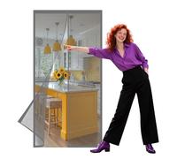 Moustiquaire Magnétique pour Portes 123 x 295 cm Fermeture Automatique Maille Ultra Fine Moustiquaire Porte Sans Percer pour Porte Exterieur, Balcons, Caves, Gris