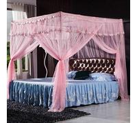 Moustiquaire, pied-de-biche à plancher, à trois portes sans poinçonnage lit de 1,5 m / 1,8 m, renfort + porte latérale bleu d'eau 180 * 200 cm, Standard + rose trois portes_180 * 200 cm