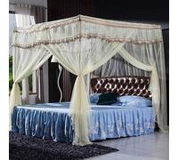 Moustiquaire, pied-de-biche à plancher, à trois portes sans poinçonnage lit de 1,5 m / 1,8 m, renfort + porte latérale bleu d'eau 180 * 200 cm, Standard + beige trois portes_200 * 220 cm