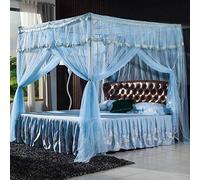 Moustiquaire, pied-de-biche à plancher, à trois portes sans poinçonnage lit de 1,5 m / 1,8 m, renfort + porte latérale bleu eau 180 * 200 cm, Standard + bleu eau trois portes_200 * 200 cm