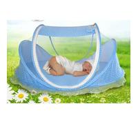 Moustiquaire Pliable Bébé portable avec Coussin et oreiller en bleu - Voyage et vite lit tente simple pour petit