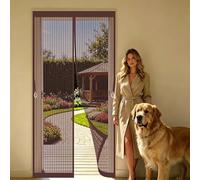 Moustiquaire Porte 148 x 225 cm Fermeture Automatique Aimantée, Sans Perçage Moustiquaire Porte Magnétique Baie Vitree Coulissante pour Patio Fenêtre, Marron