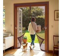Moustiquaire Porte 80 x 160 cm Différentes Tailles, Sans Perçage, Fermeture Automatique Maille Très Dense Aimantée Épaissie Moustiquaire Porte pour Patio Fenêtre, Marron
