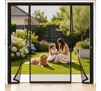 Moustiquaire Porte à Double Ouverture Magnétique 280x240cm Noir Conception pliable pour un rangement facile hors saison pour Grandes Portes de Terrasse