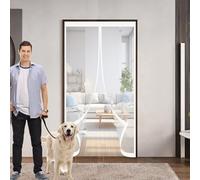 Moustiquaire Porte Aimantée 104 x 110 cm Anti-Moustiques, Fermeture Automatique, Sans Perçage, Maille Fine, Moustiquaire Store Enroulable pour Porte de Balcon, Cave, Blanc