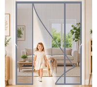 Moustiquaire Porte Aimantée Double 205x260cm Bande lestée en bas pour éviter que le rideau ne se soulève avec le vent pour les locations d'été grâce à son montage sans traces Gris