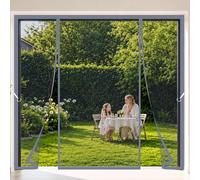 Moustiquaire Porte Aimantée Double 280x240cm Bande lestée en bas pour éviter que le rideau ne se soulève avec le vent Pour balcon et porte terrasse Gris