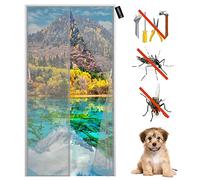 moustiquaire porte coulissante 140 x 200 cm Rideau Anti Mouche Fermeture Automatique moustiquaire porte fenetre sans Percer Facile à Installer pour Cuisine/Salon/Chambre - Gris