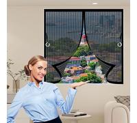 Moustiquaire Porte Coulissante 142 x 157 cm Garde L'Air Frais à L’Intérieur Aimantée Auto-Adhésif en Maille Sans Perçage, avec Bande Magique pour Cuisine Salon Chambre, Noir