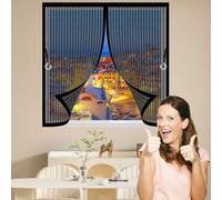 Moustiquaire Porte Coulissante 50 x 70 cm Joint Magnétique de Haut en Bas Rideau Anti Moustique Sans Perçage, avec Bande Magique pour Chambre Salon Cuisine, Noir