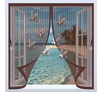 Moustiquaire Porte Coulissante 65 x 90 cm Joint Magnétique de Haut en Bas Moustiquaire Porte Aimantée pour Fenêtres de Cuisine, Salon et Chambre, Marron