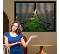Moustiquaire Porte Coulissante 95 x 105 cm Maille Ultra Fine, Fermeture Automatique Aimantée Rideau avec Bande Magique, Installation Facile pour Cuisine Salon Chambre, Noir