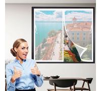 Moustiquaire Porte Coulissante 95 x 105 cm Maille Ultra Fine, Fermeture Automatique Moustiquaire de Porte Sans Perçage, avec Bande Magique pour Chambre Salon Cuisine, Blanc